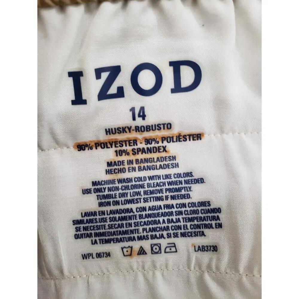 NEW IZOD‎ BOY Size 14 HUSKY flat front stretch waist school uniform khaki shorts